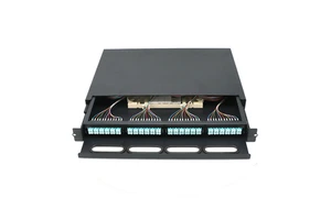 Rack Mount 1U 96 Core LC MM OM3 OM4 with Adapters Pigtails Fiber Distribution Box High Density Optical Patch Panel for Cabinet