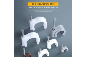 HDS 100 Pcs Pack Cable Clips with Steel Nails Kit, OD: 6mm/7mm/8mm/10mm Round U Nails, Cable Wire Cord Management Clips