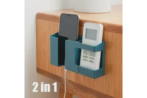 2 in 1 Wall-mounted Mobile Phone Remote Control Storage Box Multifunctional Punch-free Storage Rack Wall Debris Storage Holders
