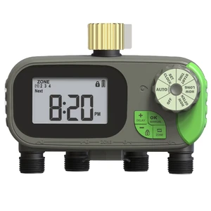 Sprinkler Timer for Garden Hose with Child Lock, Programmable Brass Digital Water Timer 4 Zone for Drip Irrigation, Pool