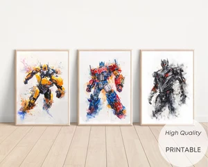 Robot Wall Art Custom Transformers Character Set Wall Decor for Boys Bedroom Home Theater Game Room Durable Ink Fade Resistant