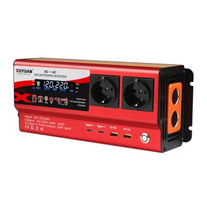 Solar Power Inverter 600W-2000W , 12V/24V DC to 220V AC, With Ambient Lighting for Household Use European Standard Socket