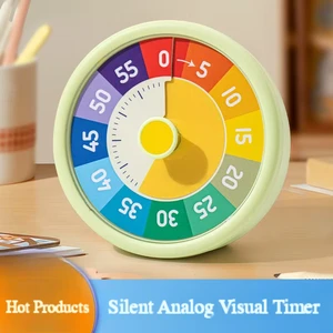 Silent Visual Timer 60 Min Analog Countdown Clock Touch Control Eco-Friendly Plastic for Kids Study School Kitchen Time