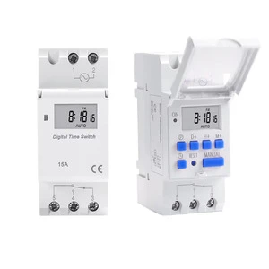 220V 15A Digital LCD Timer Switch, Programmable for Weekly/Daily Use, Mini DIN Rail