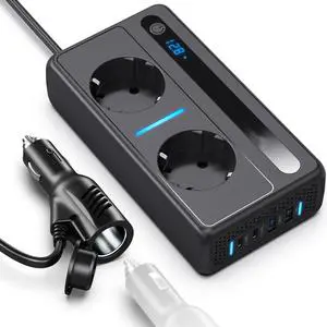 EU Type 300W Power Inverter DC 12V to 220V AC Car Inverter Dual USB Car Adapter PD Fast Car Charger for Laptop Camera Earphones