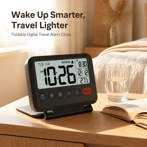 OEM Travel Digital Alarm Clock Portable LCD Desk Clocks With Backlight Snooze Calendar Temperature Weekend Mode