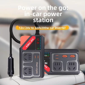 Universal 12V/24V to 220V Car Power Outlet Inverter with Charging and Conversion for Cars & Trucks