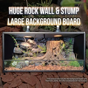 PU Made Realistic 3D Reptile Background with Tree Root Basking Platform & Hiding Cave for Large Bearded Dragon Terrarium Tank
