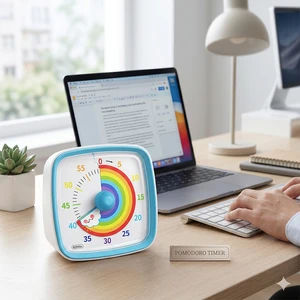 Yunbaoit Night Light 60-Minute Rainbow Visual Timer Silent Countdown Timer Clock Time Management for Kids Adults Kitchen Office