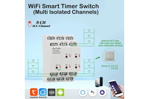 Tuya WIFI Smart Time Switch 5 Independent Switchesmulti Isolated Channels 16A 100-240VAC For Mobile Photo Smart
