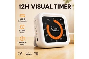 Rechargeable Rotary Visual Timer USB-C Pomodoro Study Countdown Timer 12 Hour Desk Time Management Clock ADHD Focus
