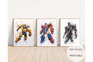 Robot Wall Art Custom Transformers Character Set Wall Decor for Boys Bedroom Home Theater Game Room Durable Ink Fade Resistant