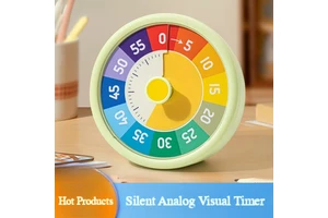 Silent Visual Timer 60 Min Analog Countdown Clock Touch Control Eco-Friendly Plastic for Kids Study School Kitchen Time