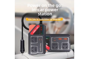 Universal 12V/24V to 220V Car Power Outlet Inverter with Charging and Conversion for Cars & Trucks