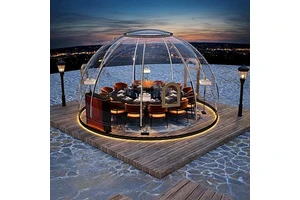 Luxury Transparent Geodesic Dome 360° Panoramic Glamping House & Rooftop Dining Igloo for Outdoor Resorts