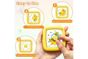 Painted Frame Kids Visual Timer 60-Minute Countdown Kitchen Timer Analog Display Plastic Sunflower Bee Pattern Mini Timer