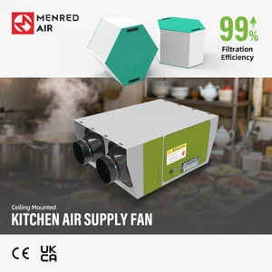 220V 50Hz Stainless Steel Square Kitchen Air Supply Fan 500CMH DC Blower with Range Hood Fast Air Supplement Function
