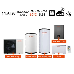 R32 220V 380V Monoblock Heat Pump Air to Water Inverter Inverter Heating Cooling DHW Complete System Buffer Tank Fan Coil Unit