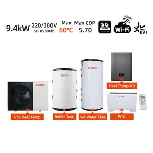 One Complete Set R32 9.4kW Monoblock Heat Pump Heating Cooling Hot Water System Buffer tank Hot Water tank 220V 380V APP Control