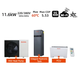 ERP A+++ R32 DC Inverter Air to Water Heat Pump 11.6kW with Combined Buffer Tank Residential 130mm Slim Exposed FCU