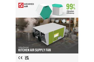 220V 50Hz Stainless Steel Square Kitchen Air Supply Fan 500CMH DC Blower with Range Hood Fast Air Supplement Function