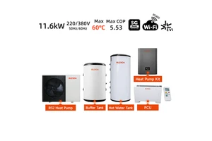 R32 220V 380V Monoblock Heat Pump Air to Water Inverter Inverter Heating Cooling DHW Complete System Buffer Tank Fan Coil Unit