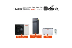 ERP A+++ R32 DC Inverter Air to Water Heat Pump 11.6kW with Combined Buffer Tank Residential 130mm Slim Exposed FCU