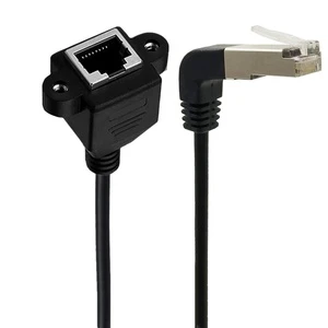New 30cm Right Angle RJ45 Cat5e Flush Panel Cable with Screw to RJ45 Panel Mount Extension Male to Female up Angle Network Cable