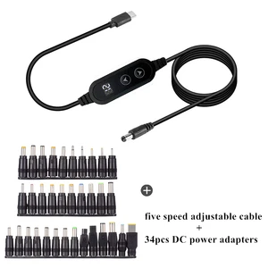 USB C PD Trigger Cable with Digital Display 5-20V Adjustable Voltage with 34pcs DC Adapter Plugs 5-Speed Adjustable Voltage