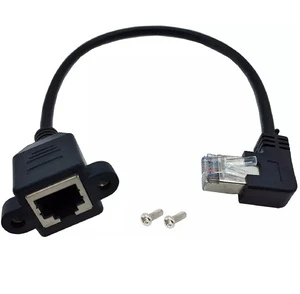 Ethernet Network Connector 90 Degree Left Right Angle RJ45 Panel Mount Male to Female Extension Cable With Screw Extension Cat5e