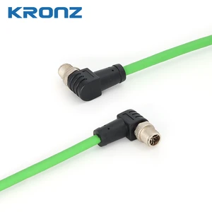 KRONZ M12 X-Code 8 Pin Cat6A IP67 Shielded Pre-assembled Connector Yellow-Green PVC Drag Chain Industrial Ethernet Cable