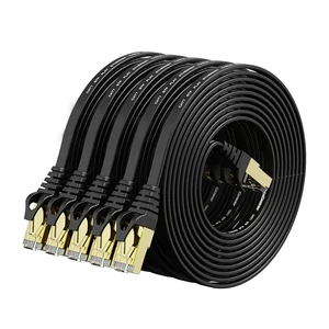 Factory Price CAT 7 Flat BC10m/20m/30m Patch Cord 30AWG SSTP RJ45 Connector 4Pair PVC Jacket Cat7 Black Network Ethernet Cable
