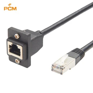 ECF Stype CAT6 STP RJ45 Male to Female Screwing Lock Ethernet Panel Mount Extension Cable, LAN RJ45 Cabinet Flush Mount
