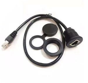 Shenzhen Manoson Black Waterproof Round Panel Mount CAT5E RJ45 Male to Female Ethernet Extension Network Cable