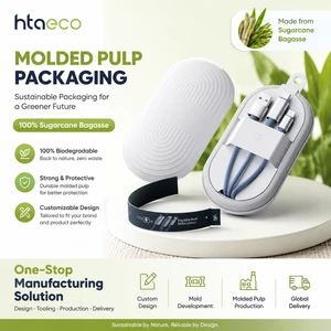 Custom Eco-friendly Molded Pulp Packaging Box for USB Data Cable Biodegradable Sugarcane Pulp Electronic Accessories Case