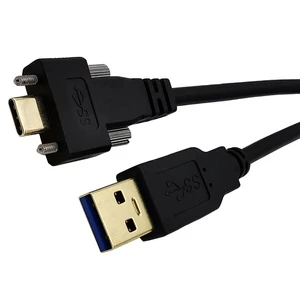 USB 3.0 Male USB 3.1 Type C Male 5A Fast Charging Screw Locking Panel Mount Cable Braid Shielding for Industrial Camera Computer