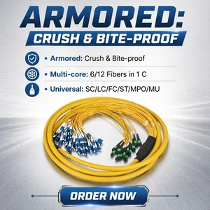 Factory 6 12 Cores Indoor/Outdoor SM MM SC/LC/ST/FC/MPO/MU Armored Fiber Optic Patch Cord For Communication Cables