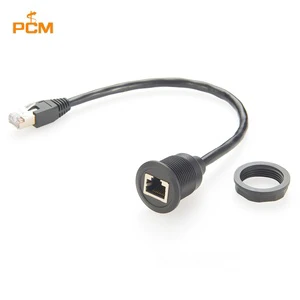 CAT5e RJ45 Male to Female Ethernet Round Panel Mount Extension Cable LAN Network for Industrial Equipment Cabinet Chassis Flush