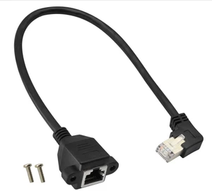 Right Bend Angle RJ45 Male to Female Shielded Ethernet Network Connector Screw Panel Mount Extension Cable for Router, Modem