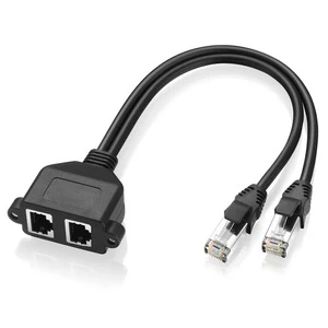Bochara Cat-5 Dual RJ45 Male to Female Ethernet LAN Network Extension Cable With Screw Panel Mount 30cm