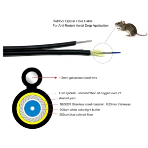 Anti Rodent Aerial Drop Application LSZH Jacket Indoor/Outdoor Armored Optic Fiber Cable G657A1 2km Fig 8 Self Supporting