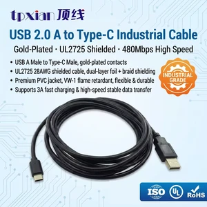 USB2.0 AM to Type-C Industrial Shield Cable UL2725 Gold Plated 3A Wire for Industrial Camera MCU Control Terminal Device