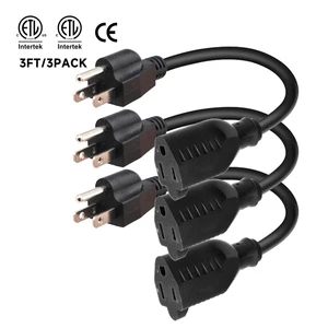 3FT 3Pack Set Short Extension Cord SJTW Weatherproof Extension Cable Indoor Outdoor Use Nema 5-15p To 5-15r/C13/C19 ETL Listed
