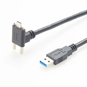 Right Angle USB 3.1 Type-C Screw Locking Cable with Braid Shielding and PVC Jacket for Industrial Camera Use