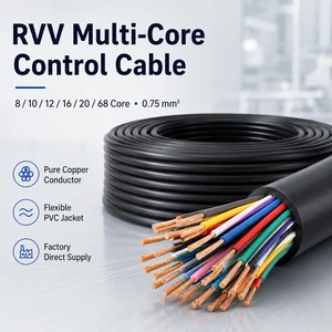 Factory Pure Copper RVV24 Sheathed Control Cable Multi Core Flexible Wire 8 10 12x0.75mm2 16 20 68 Core for Machine Wiring