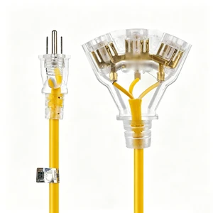 Yellow 12AWG Heavy Duty Extension Cord 3 Way Multi Plug SJTW Power Cables ETL Listed Electrical Supplies for Construction