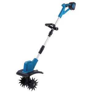 21V Cordless Electric Tiller Cultivator Battery Powered Mini Garden Rotavator 1300mAh Battery Adjustable 2-15cm Depth for Soil