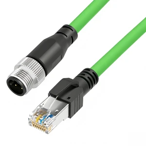 High Flex Cat5e SF/UTP Industrial Ethernet Cable, RJ45 Male to M12 D-Code 4-Pin Male, Stranded Copper for GigE Vision Camera