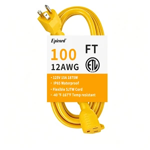 Industrial 15A 125V 100 Ft Flexible Power Supply Cable SJTW Weatherproof Extension Wire for Air Compressor Generator