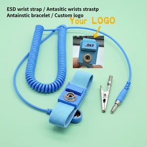 1.8M PU Coil Cord Blue Adjustable Strap Static Relief Electrostatic Safe Conductive Grounding Band Kit ESD Wrist Strap